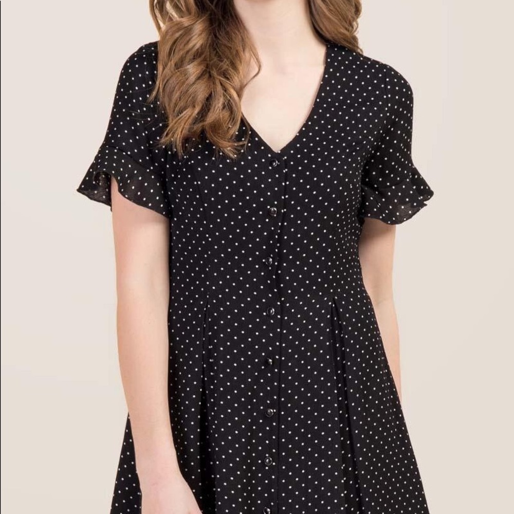 Francesca’s Black & White Dotted Button Up Dress